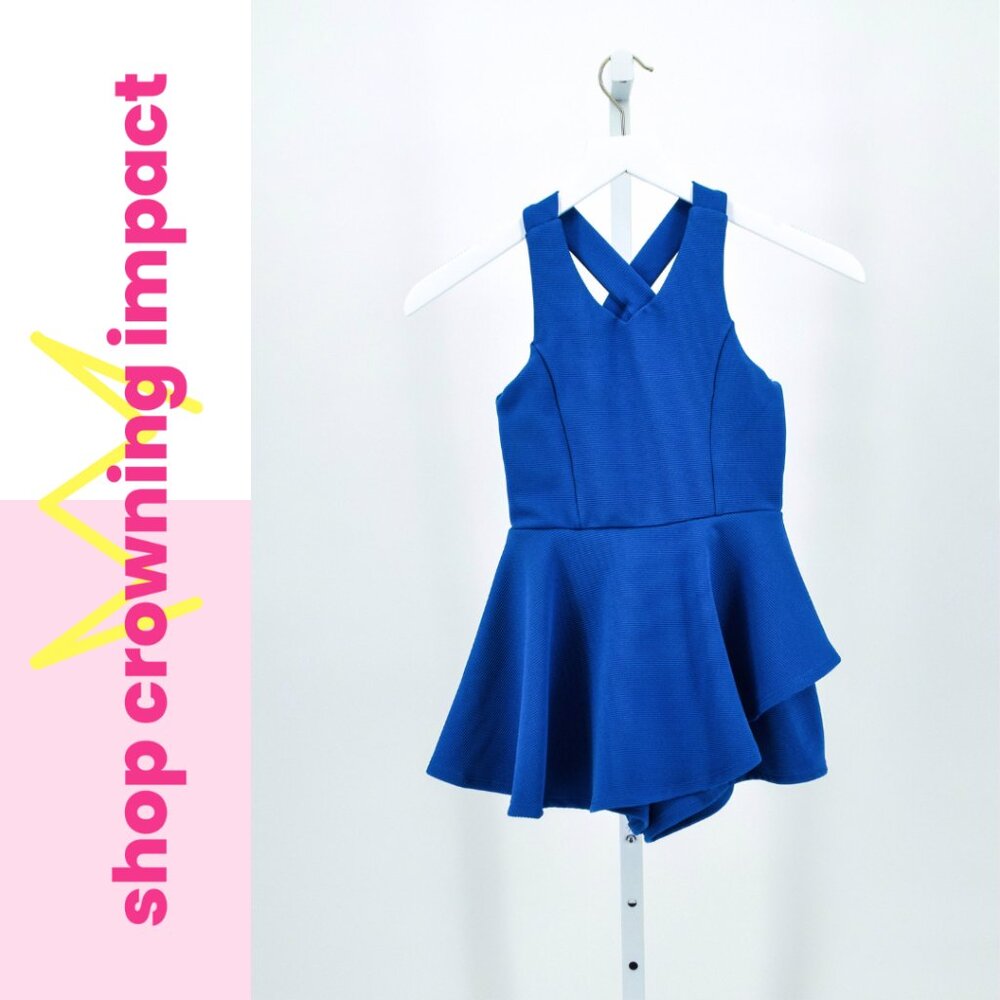 Royal Blue Asymmetrical Peplum Romper - Girl's 12 | Ava & Yelly
